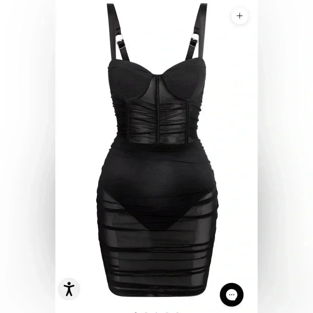 Leau NWT Sheer Stretch Bodice Corset Miami Mesh Mini Dress (Medium)